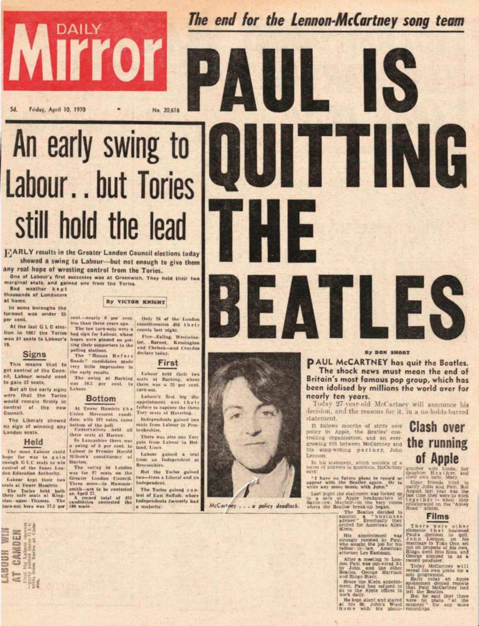 Newspapers Announce That Paul McCartney Has Quit The Beatles • The Paul ...